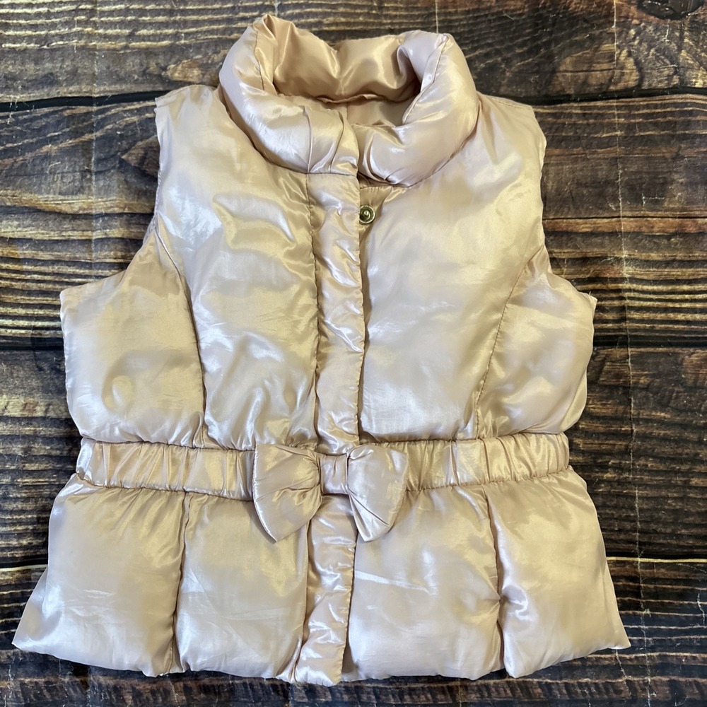 BABY GAP Girl's Bow Front Puffer Light Pink Vest 12-18 months - Picture 1 of 3
